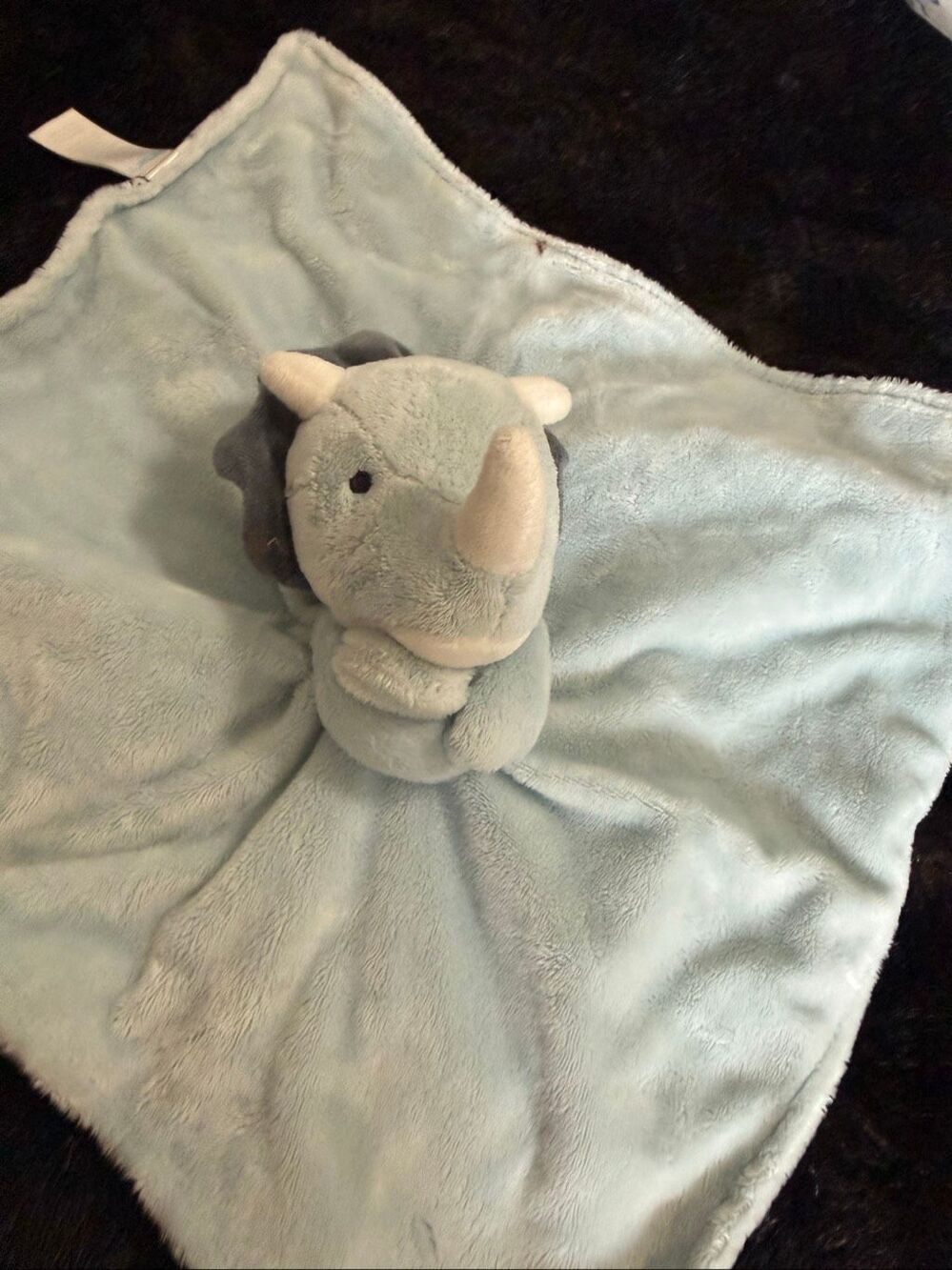 Carter’s Baby Blue Dinosaur Dino Rhino Lovey Security Blanket Stripes Striped